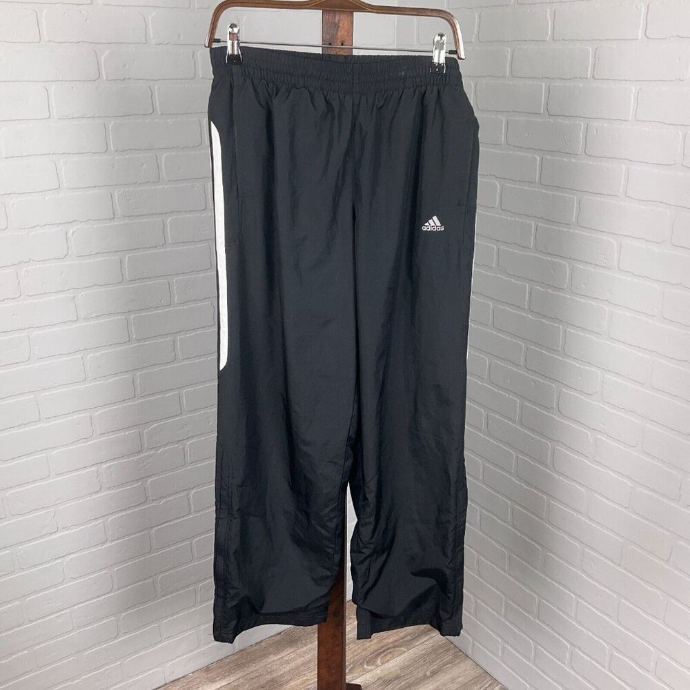Adidas Pants Men XL‎ Black White 3 Stripe Clima 365 WIndbreaker Mesh Lined VTG